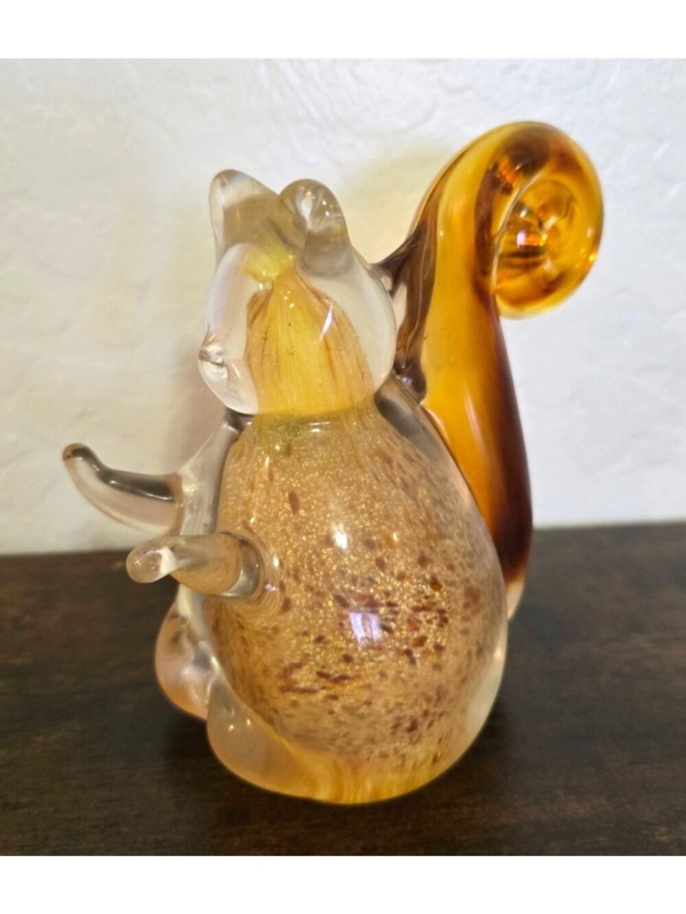 Amber and Gold Murano Glass Squirrel Figurine 6 Inches tall